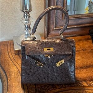 Chic Dark Brown Satchel with Gold Accents